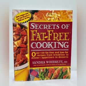 Vintage Cookbook Secrets of Fat-Free Cooking by Sandra Woodruff.
